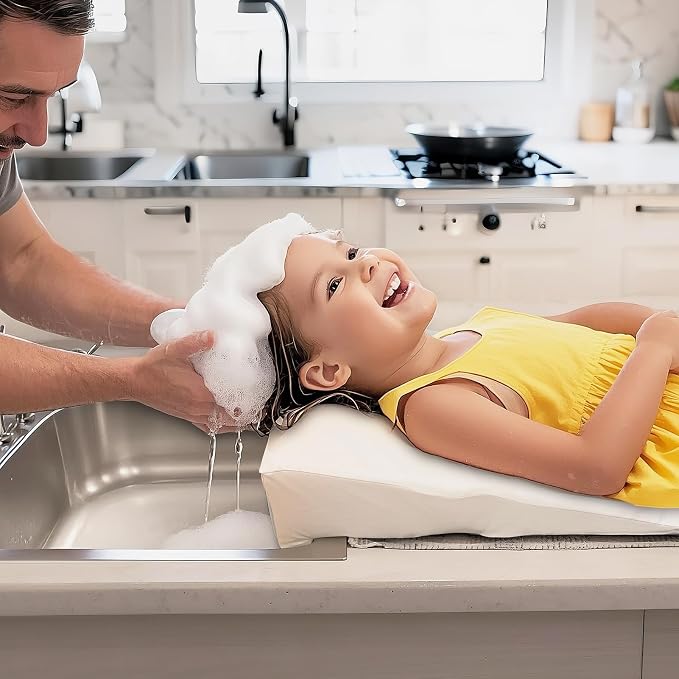 Wibeelee Hair Washing Station for Kids Waterproof Shampoo Foam Mat with Ergonomic Design Non Slip Bath Pillow Sink Soft Neck Support for Easy Hair Wash(White)