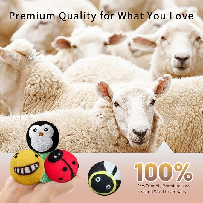 Bumblebee Wool Dryer Balls 6-Pack,Natural Fabric Softener Replacement, Vibrant Multi-Tone Design, Year-Round Static Control - Shorten Dryer Time for Kids' Clothes, Blankets & Delicates