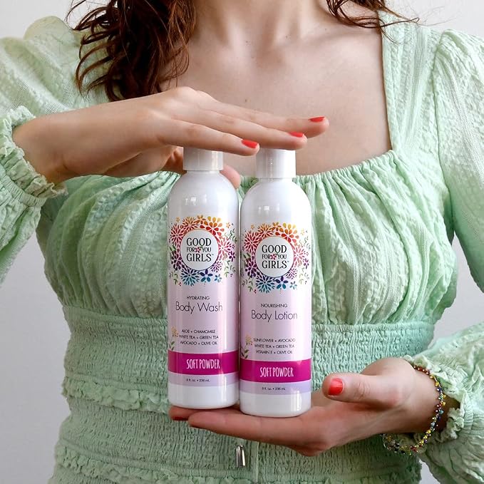 Good For You Girls Natural Body Wash with Aloe, Avocado & Jojoba Oils,Shower Gel Body Wash for Girls to Adults, Vegan and Paraben Free, Powder Scent (8 Fl oz)