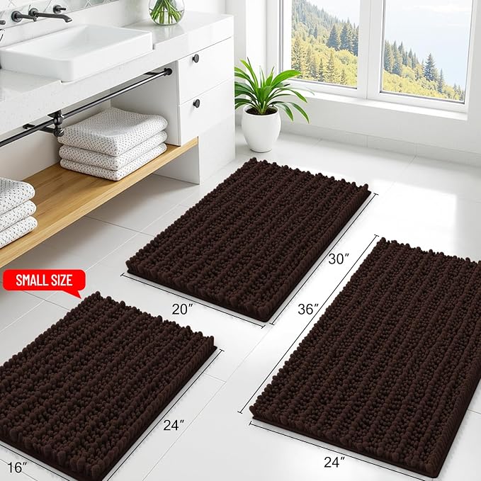 Smiry Bathroom Rugs Mat 59x24, Extra Soft Absorbent Chenille Bath Rugs, Non Slip Rubber Backing Machine Washable Quick Dry Bath Mats for Bathroom Floor, Tub, Shower, Home Decor Accessories, Brown
