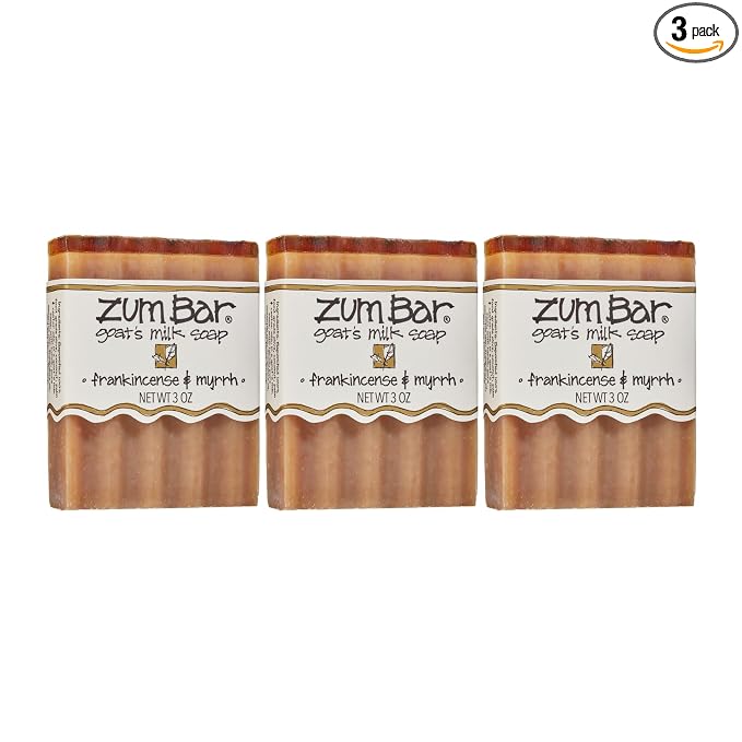 Indigo Wild Zum Goat's Milk Soap Bar - Bar Soap for Hands & Body Made with Essential Oils - 3 oz - Frankincense & Myrrh (3 Pack)