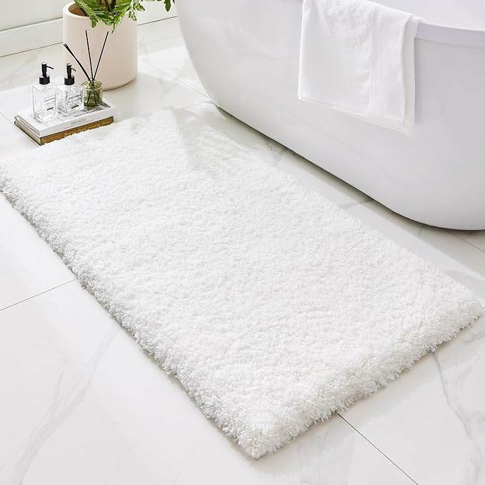 Bathroom Rugs Non Slip Washable 70x24, Ultra Thick Soft Microfiber Absorbent Bath Mats, High Density Foam Latex Non Slip Backing Bath Rugs, Fluffy Floor Carpet for Tub&Shower, White