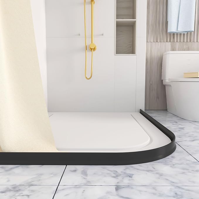 Raycity 3" High Shower Threshold Water Dam 98 IN Collapsible Shower Water Splash Guard for Curbless Shower Threshold Barrier Water Stopper for Wet and Dry Separation Bathroom and Kitchen (Black)