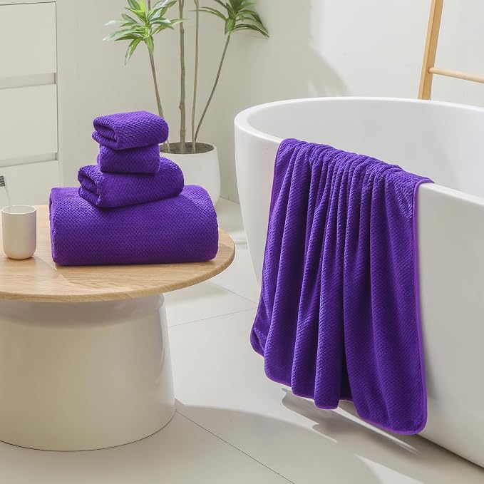 YTYC 29x59 Inch Bath Towels Set of 6 Large, Super Soft Lint Free Lightweight Microfiber Shower Towels for Bathroom 80% Polyester (Violet Purple, 6 Piece)