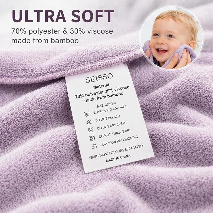 SEISSO 2 Pack Extra Large Bath Towels 63"x35", Bath Sheets for Sensitive Skin 70% Polyester 30% Viscose Fiber from Bamboo, Super Soft, Highly Absorbent & Quick Dry, Oversized