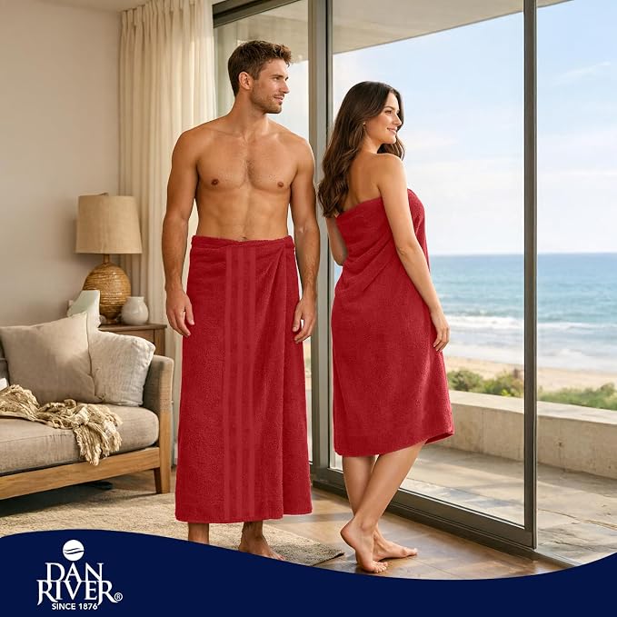 DAN RIVER 2 Pack Bath Sheets Extra Large 35x70, Large Bath Towels for Adults, XL Oversized Heavy Duty Towel Set, 600 GSM 100% Ring Spun Cotton, Soft Quick Dry, Red