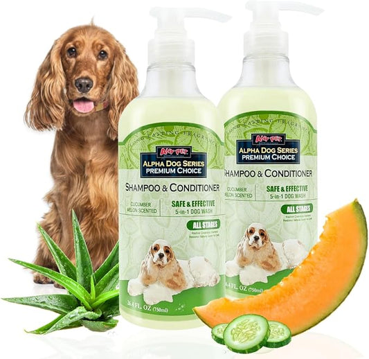 All Stages Natural Dog Shampoo and Conditioner Set with Aloe Vera pH-Balanced Dog Grooming Shampoo and Conditioner for Dogs, Tear-Free Moisturizing Dog Shampoo, 26.4 Oz (Pack of 2)