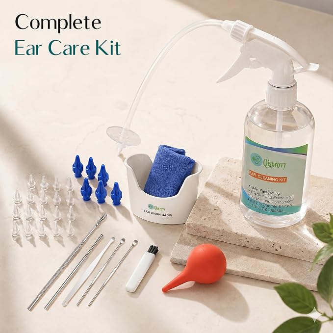 QISXROVY Ear Wax Removal Tool, Ear Cleaning Kits Safe Ear Irrigation Kit Ear Flush Kit for Adults Kid, Ear Wax Washer Device Easy to Operate, Includes Basin, Syringe, 5 Disposable Tips,Transparent