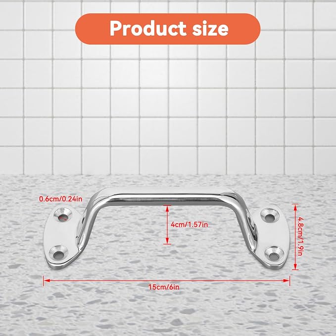 Bath Grab Bar, 6in Shower Grab Bar Stainless Steel Bathroom Handles Stairway Handrail Balance Bar Boat Yacht Handle Pull Shower Handle Safety Bar for Grab Bars Senior, Elderly, Handicap (2Pcs)