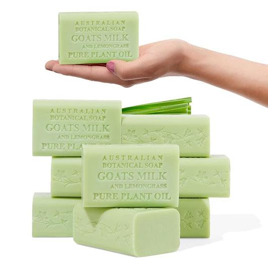 Australian Botanical Soap, Goat Milk Soap and Lemongrass, 6.6 oz. Bars, Triple Milled Body Cleanser, Made in Australia with African Shea Butter and Native Goat Milk, All Skin Types, Pack of 8