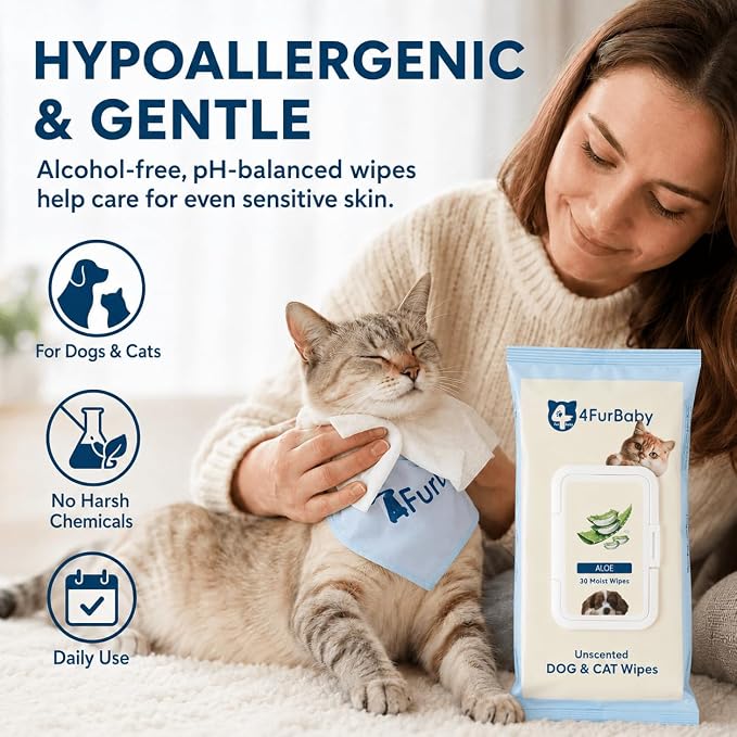 Dog Wipes for Paws and Butt, Unscented, 30 Count | 8" x 8" hypoallergenic and hydrating pet grooming wipes for dogs, cats, and daily care