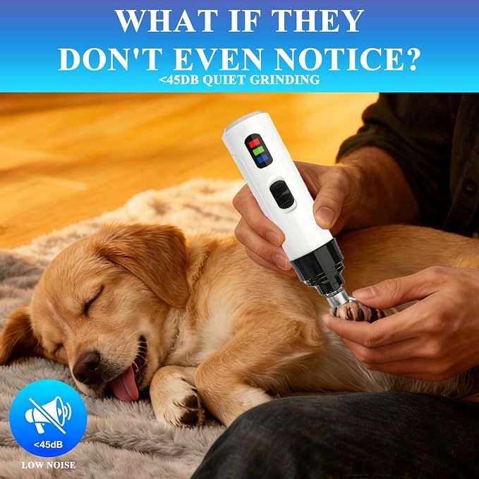 Silent Groom Pro Nail Grinder - Silent Groom Pro for Dogs Nails, Dog Nail Grinder with 2 Speeds, LED Light & 2000mAh Battery, Quiet Nail Grinder for Dogs for Small Medium Large Pets