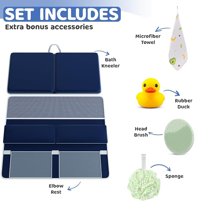 Bath Kneeler & Elbow Kneeling Rest Pad Set for Baby Washing Baths Gift Set | Includes Sponges Duckies Cloths & More! Perfect Set for Bath Time - Baby Shower and Birthday Gifts Necessity & Essentials