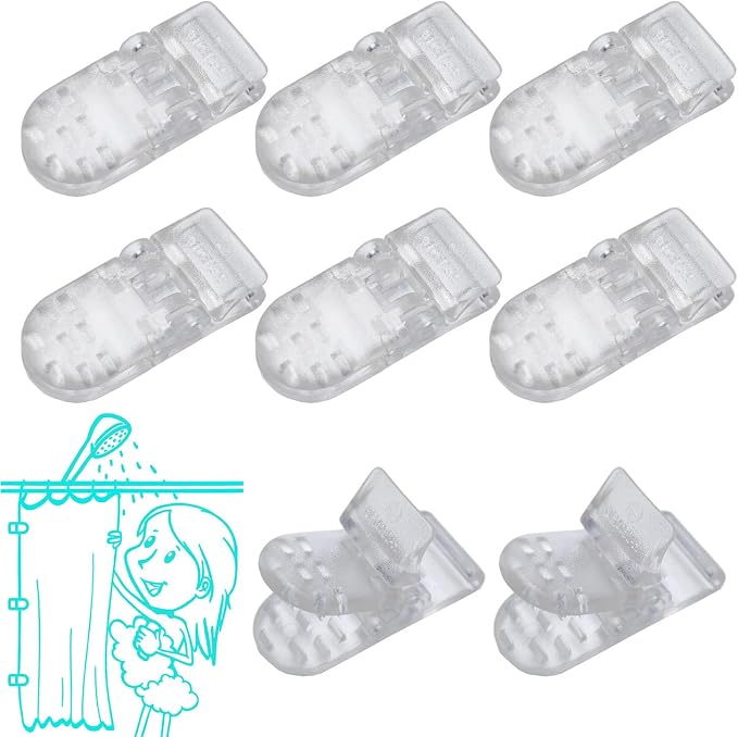 Kingwee Thumb Shower Curtain Clips, Shower Splash Guard Holders, Bathtub Curtain Liner Clips for Windproof & Splash Water (Clear-8 Pack)