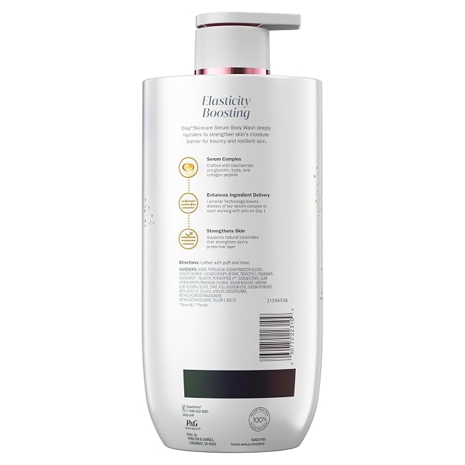 Olay Body Wash for Women, Elasticity Boosting, Collagen Peptide Serum Complex, Renews Moisture, Free of Parabens & Phthalates, Vitamin B3 Lameller Technology, For All Skin Types, 28 fl oz