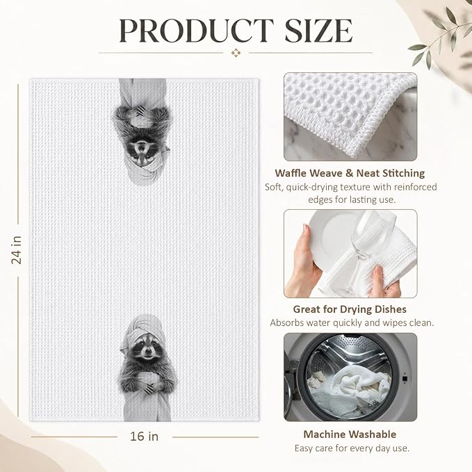 Cute Raccoon Kitchen Towels 1 PCS, Funny Raccoon Hand Towels for Bathroom, Animal Dish Towel Decor, Cute Raccoon Gifts for Women, Pet Owners, Housewarming