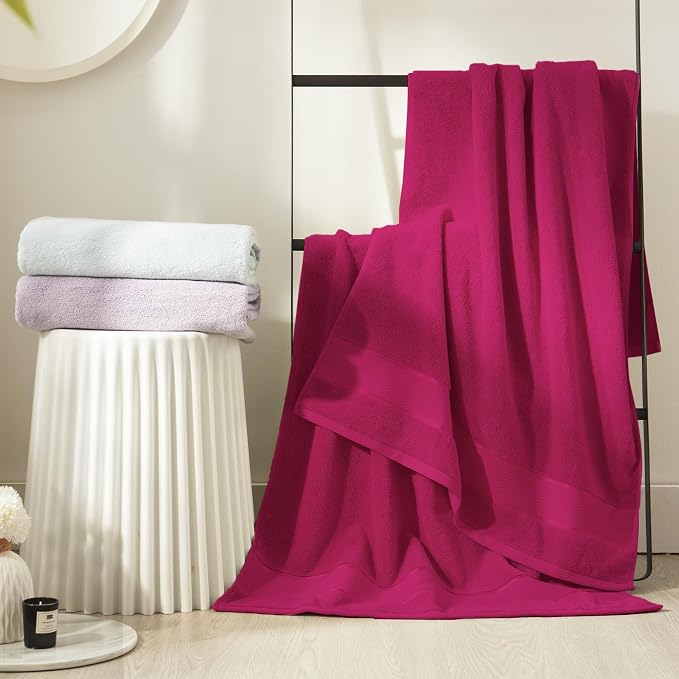 Marvione Bath Towels Set 6 Piece, 100% Turkish Cotton Highly Absorbent and Soft Towels for Bathroom 2 Bath Towels 2 Hand Towels 2 Washcloths, Hot Pink