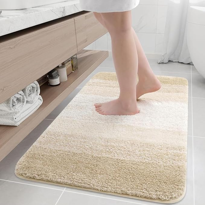 Arotive Microfiber Bathroom Rugs, Shaggy Soft and Absorbent Bath Rug, Thick Plush Machine Washable Dry Bath Mats for Bathroom, Tub and Shower, 36x24, Light Beige, Rectangular