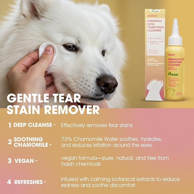 Korean Plant Based Vegan Dog Tear Stain Cleaner 100 ml – Gentle & Effective Eye Stain Remover for Dogs – Non-Irritating Facial Cleanser, with hyaluronic Acid, Cruelty-Free Pet Eye – Made in Korea