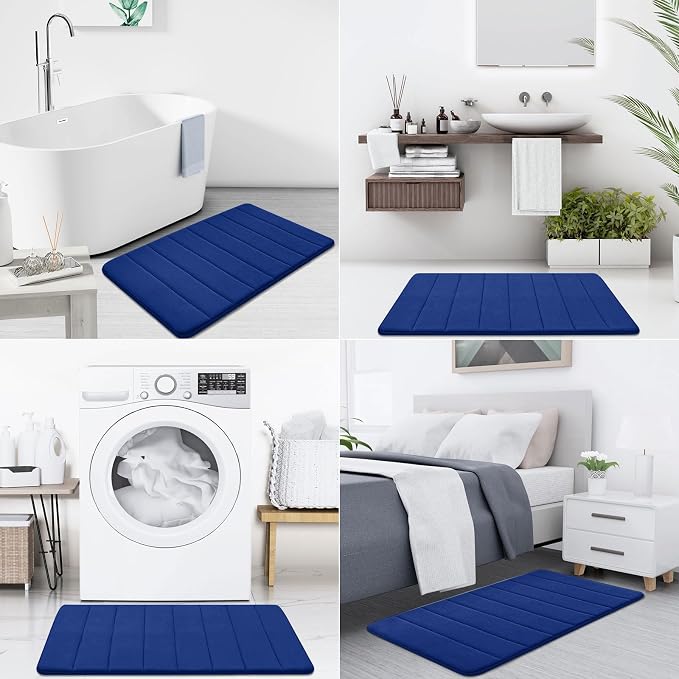 Buganda Memory Foam Bath Mat, 59" x 34", Ultra Soft Bathroom Rugs, Water Absorbent and Machine Washable Bath Rug Runner for Bathroom, Shower, and Tub, Navy Blue