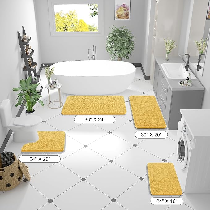 OLANLY Bathroom Runner Rugs 70x24, Extra Soft Absorbent Chenille Bath Rugs, Rubber Backing Quick Dry, Machine Washable Long Bath Mats for Bathroom Floor, Tub and Shower, Home Decor Accessories, Yellow