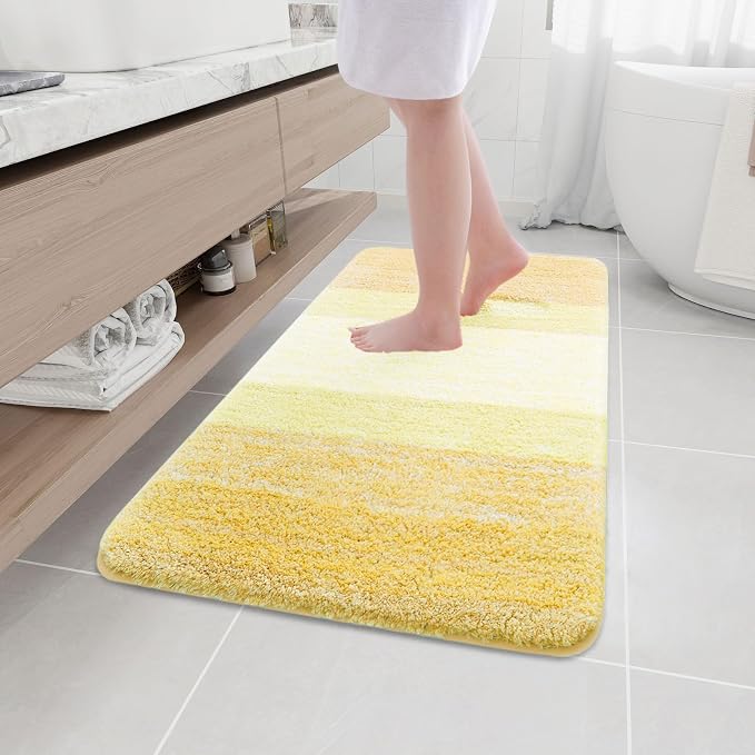 Arotive Microfiber Bathroom Rugs, Shaggy Soft and Absorbent Bath Rug, Thick Plush Machine Washable Dry Bath Mats for Bathroom, Tub and Shower, 44x24, Light Yellow, Rectangular
