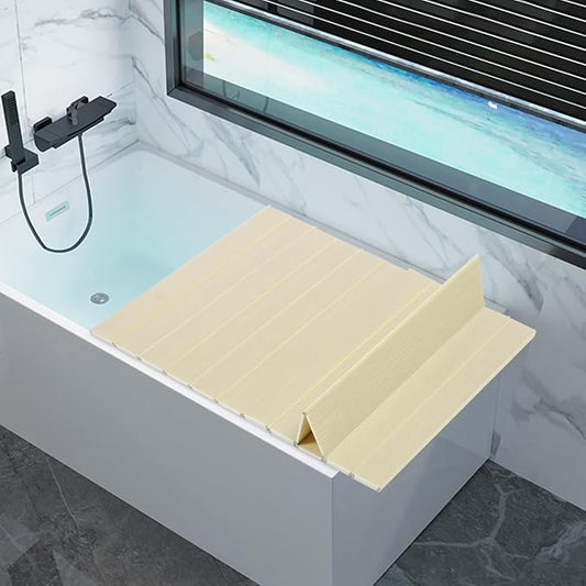 71x31.5in Bathtub Tray, Foldable Bathtub Cover Bath Insulation Cover, PVC Dustproof Shutter Bath Lid Cover Fit Most Tubs, Can Hold Wine Glass, Books, Tablets, Cellphones,Wood Grain