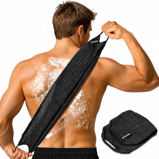 Yiclick Exfoliating Washcloth Towel with Handle, Back Scrubber for Shower, Exfoliating Body Scrubber Exfoliator, Japanese Wash Cloth for Body Scrub, Bath Sponge Loofah Luffa Washer Exfoliator