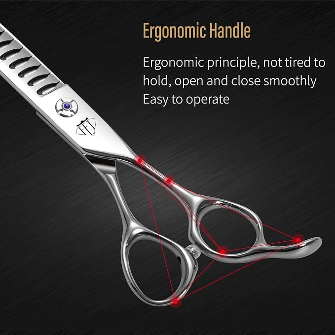 Fenice Professional Pet Grooming Scissors, High-End Dog Hair Cutting Shears with Ergonomic Handle, Super Hard Alloy Steel, CNC Precision Craftsmanship (Chunker, 7.0")