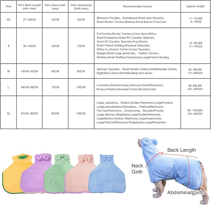 Pet Bathrobe for Dog Cat Absorbently Quick Drying Coat Cute Dogs Bath Towel Hooded Robe Adjustable Collar & Belly Strap for Pool Beach (Yellow, X-Small)