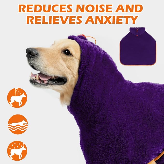 EXPAWLORER Soft Dog Bathrobe with Hood, Super Absorbent & Quick-Drying Dog Towels, Cozy Drying Coat for After Bath,Swimming, Purple XXL