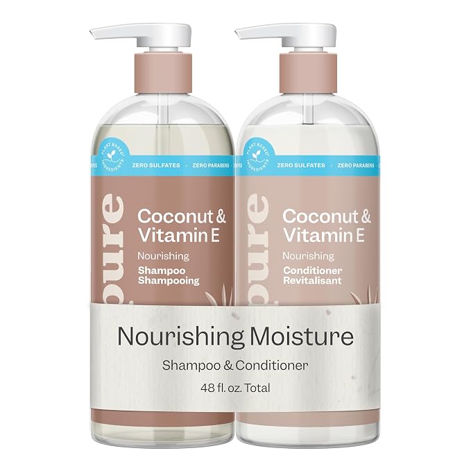 Renpure Coconut & Vitamin E Shampoo & Conditioner Set, Plant-Based – Nourishes & Seals In Moisture For Soft, Healthy Hair – For Dry, Lifeless Hair – Coconut Oil & Vitamin E - 24 Fl Oz each, 2 Pack
