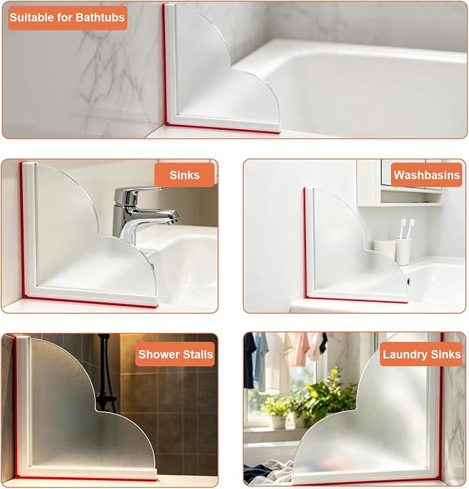 Splash Guard for Bathtub, Large Shower Splash Guard, Waterproof Self-Adhesive Shower Corner Water Guards for Walk, Bath Tub Guards to Keep Water Blocker for Sink & Rental 2 Pack 9.25x9.25 In