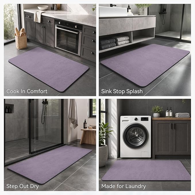 MontVoo -Bath Mat Rug-Rubber Backing Non Slip Quick Dry Absorbent Thin Bathroom Rugs Fit Under Door-Faux Suede Surface Bathroom Floor Mats-Shower Rug for in Front of Bathtub Shower Lavender 16"x24"
