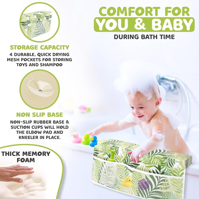 Bath Kneeler & Elbow Kneeling Rest Pad Set for Baby Washing Baths Gift Set | Includes Sponges Duckies Cloths & More! Perfect Set for Bath Time - Baby Shower and Birthday Gifts Necessity & Essentials