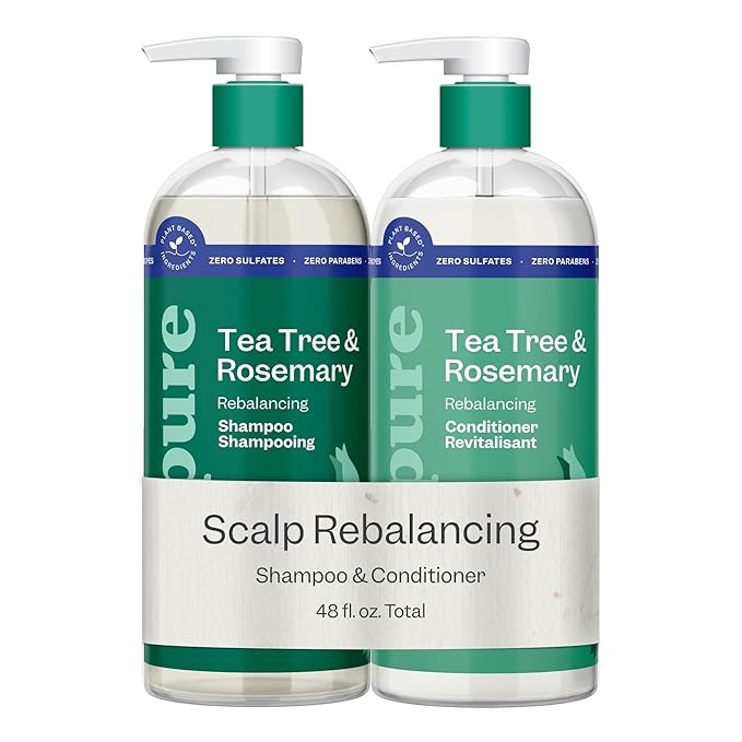 Renpure Tea Tree & Rosemary Shampoo and Conditioner Set, Plant Based - Refreshes & Rebalances Hair and Scalp - For Oily/Normal Hair - Tea Tree Leaf Oil, Rosemary Leaf Extract - 24 Fl Oz each, 2 Pack