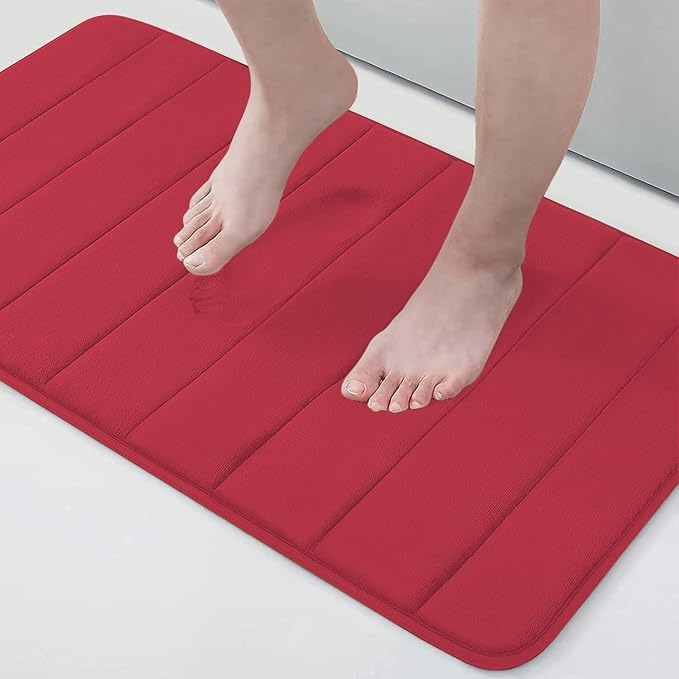 Buganda Memory Foam Bath Mat, 34" x 20", Ultra Soft Bathroom Rugs, Water Absorbent and Machine Washable Bath Rug for Bathroom, Shower, and Tub, Red