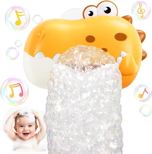 Baby Bath Toys, Rechargeable Dinosaur Bath Bubble Machine with Music, Bathtime Bathtub Toys for Toddlers Birthday Easter Gifts, Bubble Maker Toys for Kids Ages 1-3 4-8 Baby Gifts (Yellow)