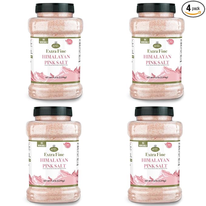 Good Tierra Himalayan Pink Salt, Extra-Fine, 5 lb Jar (4 Pack), Sea Salt | 84 Trace Minerals, Non-Iodized & Unrefined, Fine Grain for Cooking & Baking, Great for Canning & Bath, Kosher & Non-GMO