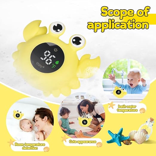 Crab Baby Bath Thermometer Toy - Digital Floating Water Thermometer with LED Display, Color Temperature Alerts & Safe Bath Sensor for Newborn, Infant Bathtub Essentials