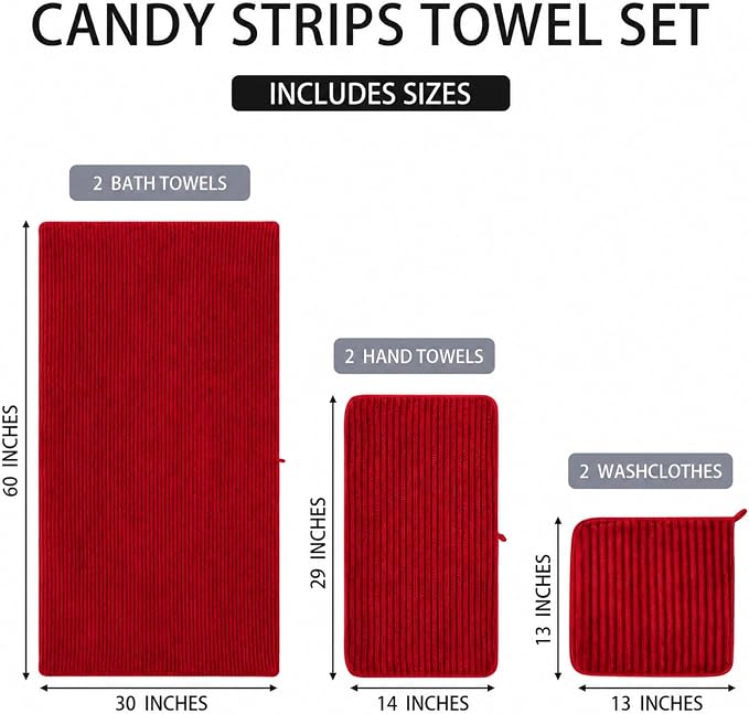 6-Piece Bath Towel Set(30"x60"), 2 Large Bath Towel Sheets, 2 Hand Towels and 2 Washcloths - Highly Absorbent Quick Dry Microfiber,Ultra Soft Towel Set for Bathroom (Red)