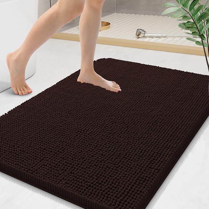Arotive Bathroom Rugs 36x24, Extra Soft Absorbent Shaggy Chenille Bath Rugs, Machine Washable Rubber Backing Bath Mats for Bathroom Floor Tub and Shower, Home Decor Accessories, Brown
