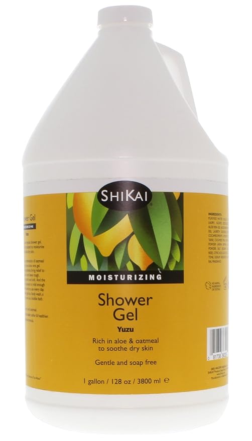 ShiKai Daily Moisturizing Shower Gel (Yuzu, 1 Gallon) | Gentle Soap-Free Formula | with Aloe Vera & Finely Ground Oatmeal for Soft, Healthy Skin | Dry Skin Relief