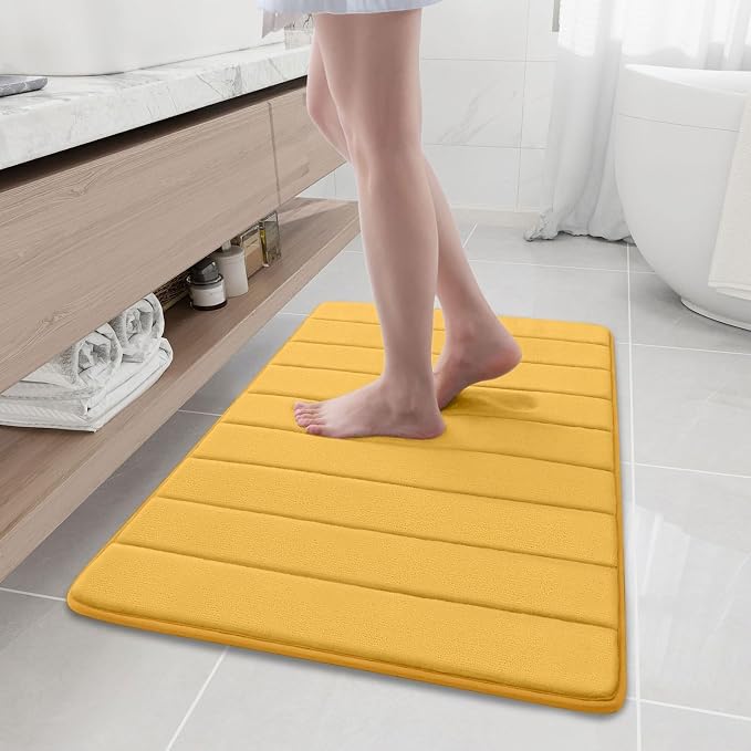 Buganda Memory Foam Bath Mat, 35.4" x 24", Ultra Soft Bathroom Rugs, Water Absorbent and Machine Washable Bath Rug Runner for Bathroom, Shower, and Tub, Yellow