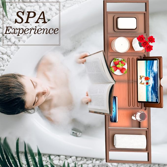 Premium Bathtub Tray Caddy - Bath Table Tray for Bathtub - Bath Tub Tray Table for Bathtub, Expandable Size, Fits Most Bath Tubs