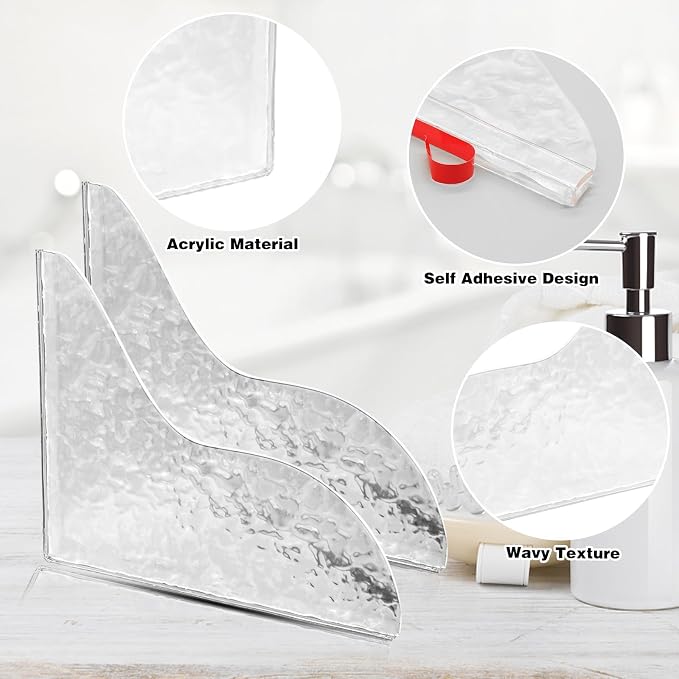 CANIPHA 2Pcs Shower Splash Guard, Self- Adhesive Shower Water Splash Guard Drip Blocker, Clear Bathtub Water Splash Guard for Tub, Acrylic Shower Curtain Bathtub Corner Splash Guard for Bathtub