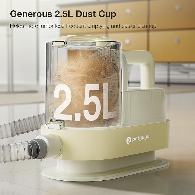 PETGUGU Dog Grooming Vacuum for Shedding Grooming,Dog Vacuum with 7‑in‑1 Clipper,3‑Speed Adjustable & Temp Control Blower,Low Noise Pet Hair Vacuum,2.5L Dust Cup,Reduces Flying Hair,Easy Cleanup