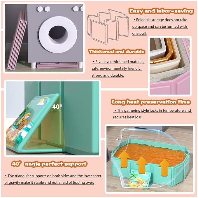 Baby Foldable Children's Bathtub, Portable Non-Slip Shower Tray for Kids, Toddler Bath Tub with Drain Plug, Boys and Girls Bathroom Water Pool, Cat and Dog Pet Wash Shower Basin (Pink)