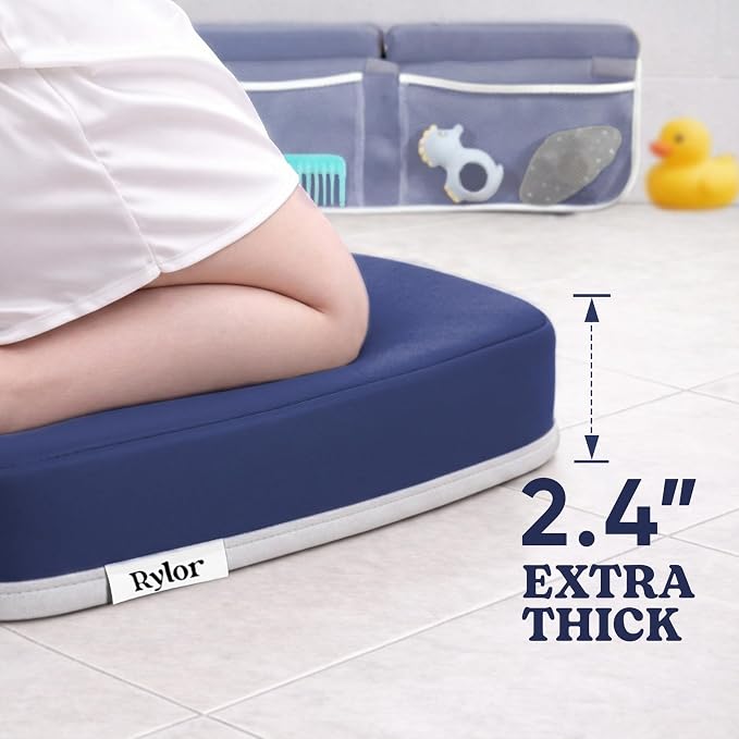 Rylor Premium Baby Bath Kneeler Mat & Elbow Rest Pad Set – Comfortable Bath Kneeler and Elbow Kneeling Rest Pad for Parents, Extra Long 26'', 2.4'' Thick, Non-Slip Support for Easy Bath Time (Blue)