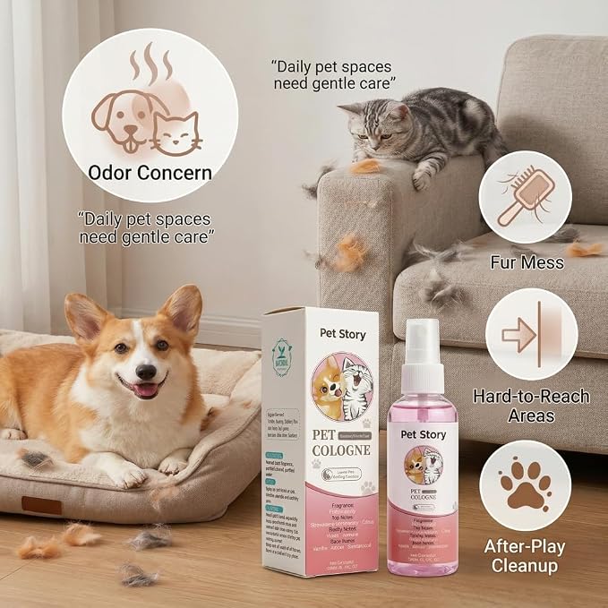 Dog Cologne & Pet Perfume Spray (Strawberry Vanilla) - Deodorizing Dog Deodorant Spray & Odor Eliminator for Dogs & Cats - Infused with Aloe Vera & Castor Oil Grooming Mist, 3.38 fl oz